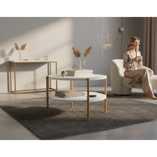 STOLIK KAWOWY z Drewna Litego Dębowego Blat Biały Płyta MDF  STK-938